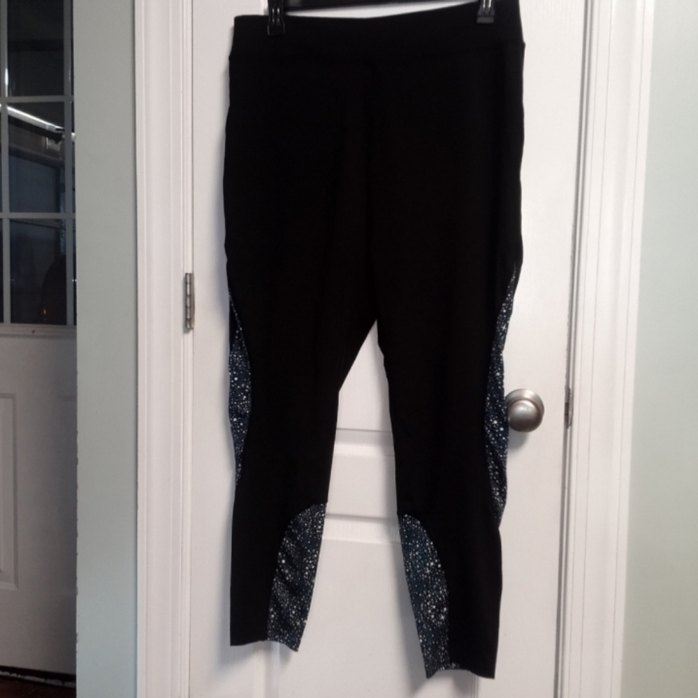 Vintage Pop Fit Leggings Women's 4X Black W Green Accents Activewear Casual